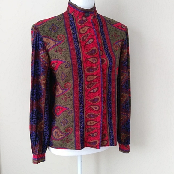 Vintge Robbie Sport Paisley Floral Blouse and Maxi Skirt Set 8  Red Blue - Picture 2 of 16